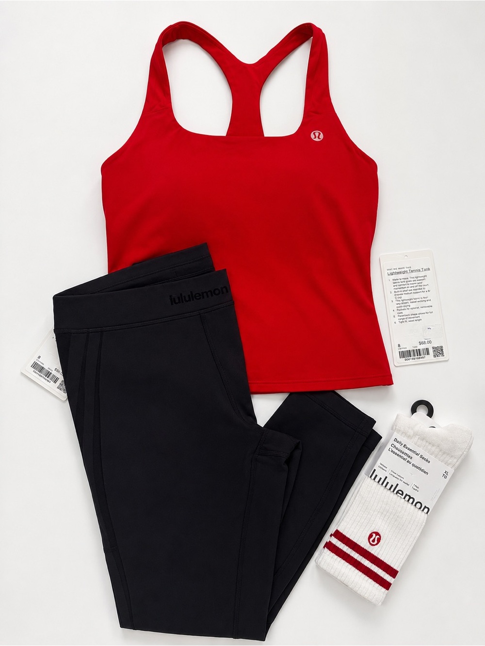 New Lululemon BUNDLE SIZE 8 red tennis tank + wunder train HR tights + socks
